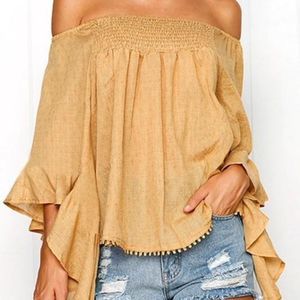 NWT Almost There Front Camel Ruffle Top